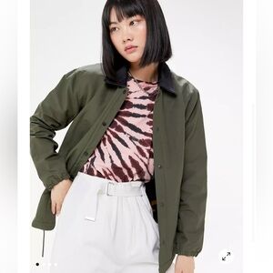 Herschel Sherpa Lined Coach Jacket Camo Corduroy Collar Green Womens Size Small